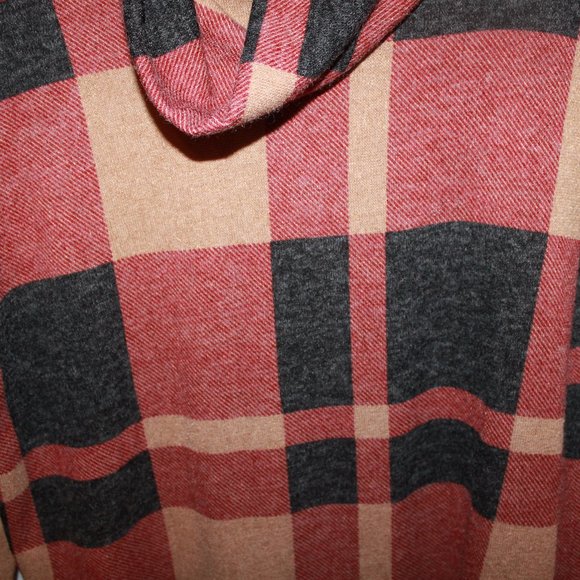 Limited Time Sale:Impressions Red/Black/Tan Checkered Cowl Neck Sweater Size XL - Picture 4 of 9